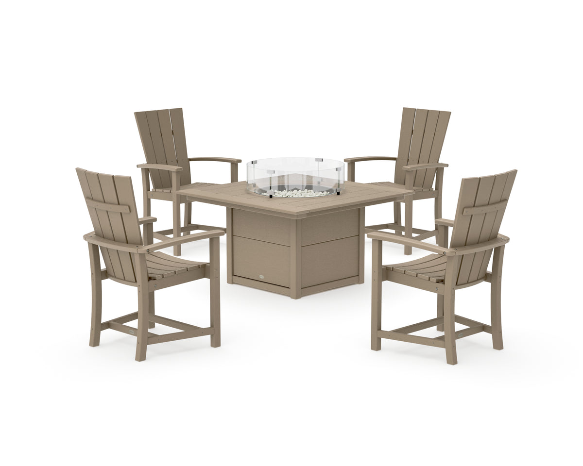 POLYWOOD Quattro 4-Piece Upright Adirondack Conversation Set with Fire Pit Table in Vintage Sahara