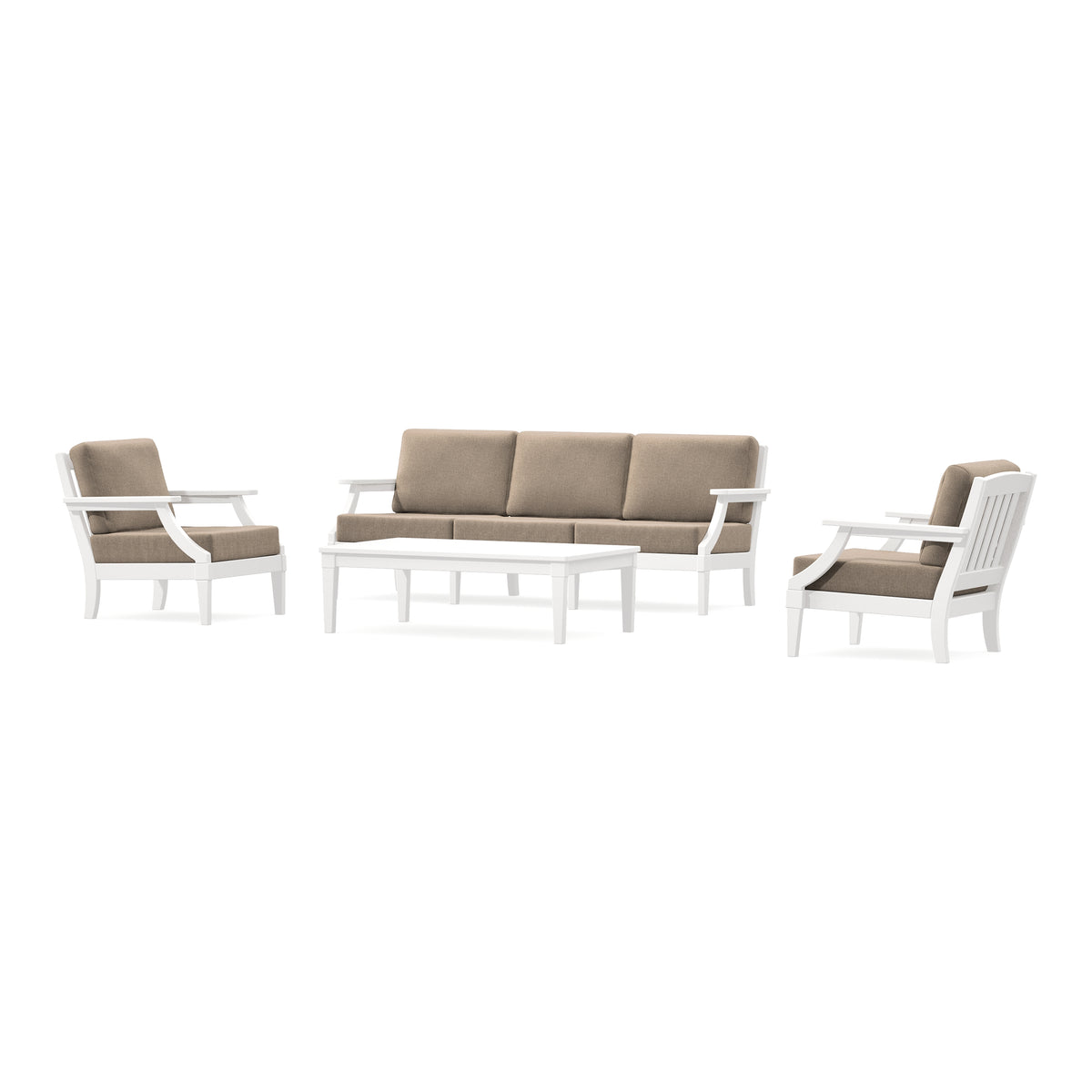 POLYWOOD PW Designer Series Estate 4-Piece Lounge Sofa Set in Vintage White / Spiced Burlap