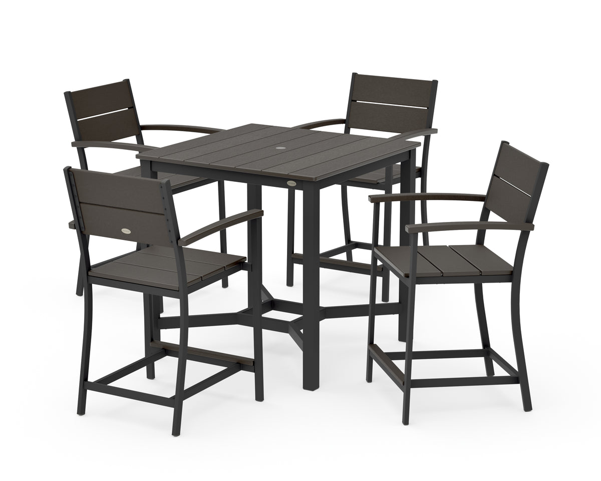 POLYWOOD Main Street 5-Piece Counter Set in Black / Vintage Coffee