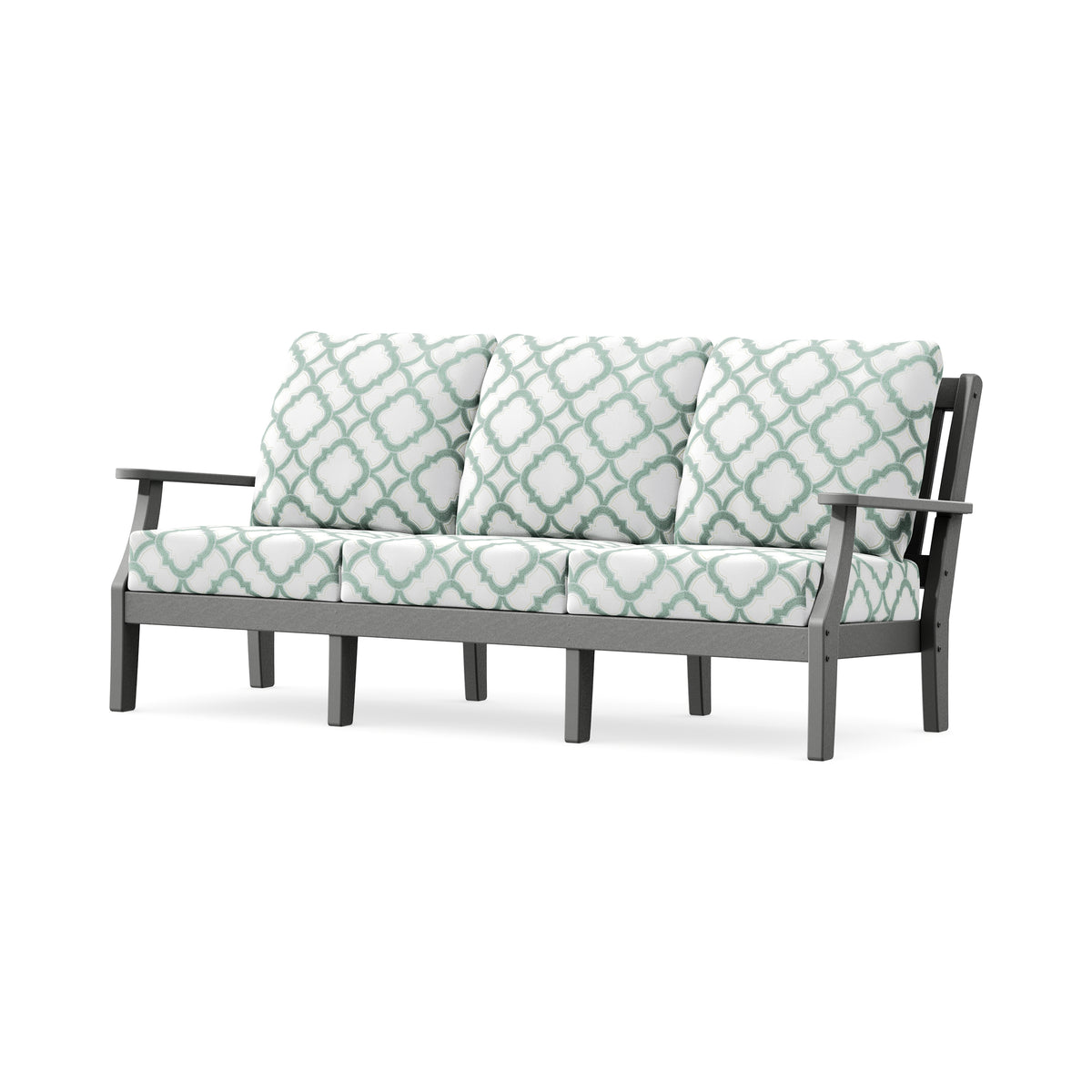 POLYWOOD Chinoiserie Deep Seating Sofa in Slate Grey / Trellis Glacier Spa