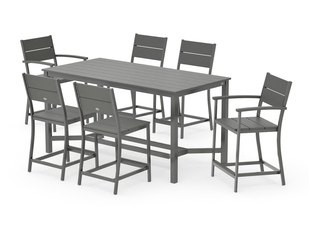 POLYWOOD Main Street 7-Piece Counter Set in Charcoal / Slate Grey
