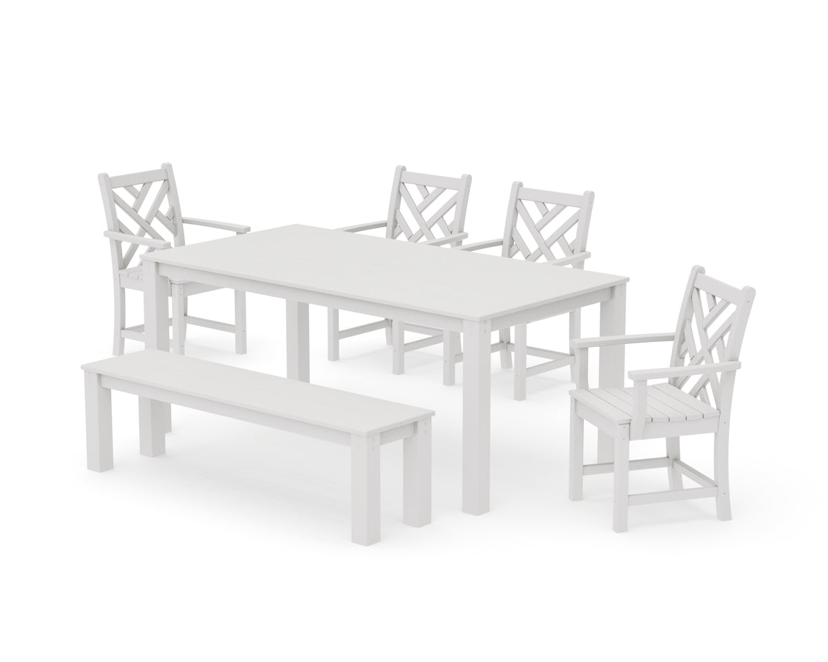 POLYWOOD Chippendale 6-Piece Parsons Dining Set with Bench in Vintage White
