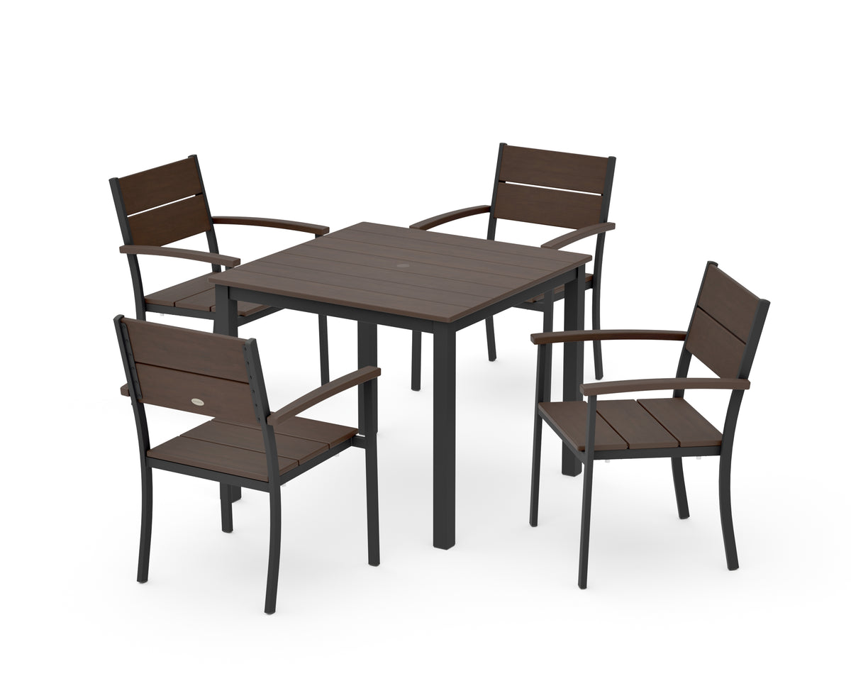 POLYWOOD Main Street 5-Piece Dining Set with Main Street 36" x 36" Dining Table in Black / Kona