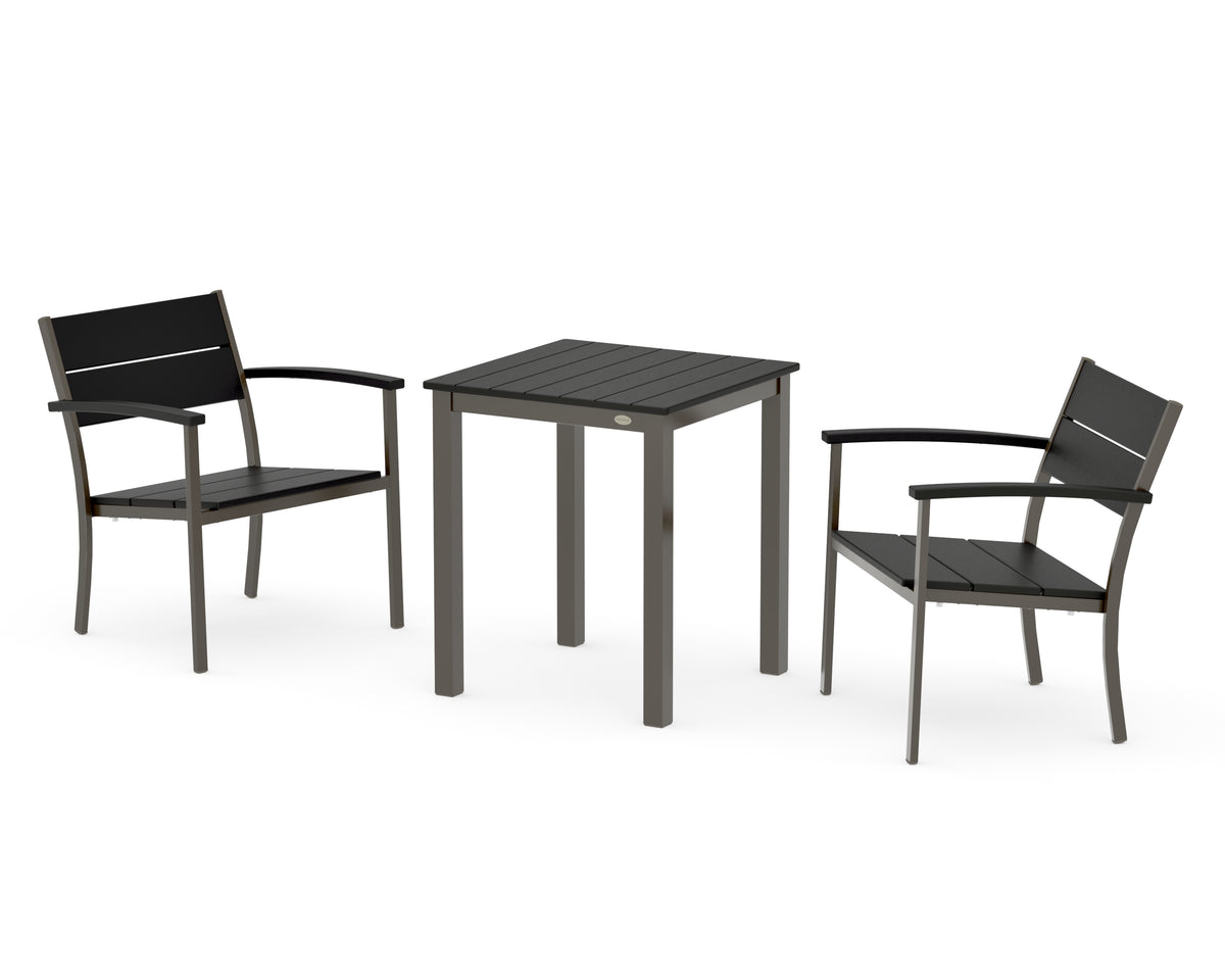 POLYWOOD Main Street 3-Piece Square Dining Set in Bronze / Black