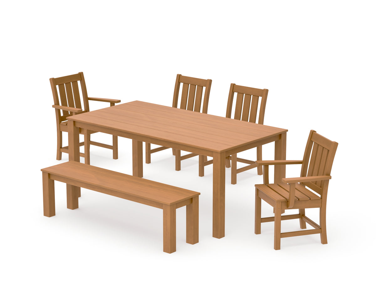 POLYWOOD Oxford 6-Piece Parsons Dining Set with Bench with Oxford Dining Side Chair in Natural