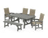 POLYWOOD Coastal Woven High-Back 6-Piece Rustic Farmhouse Dining Set with Bench in Slate Grey / Dune Grass