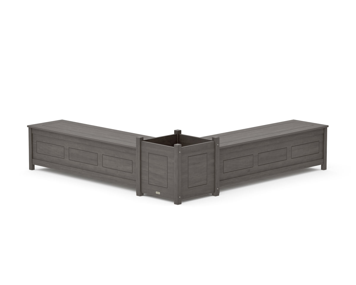 POLYWOOD 60" Country Living L-Shaped Planter Storage Bench Set - Large in Driftwood