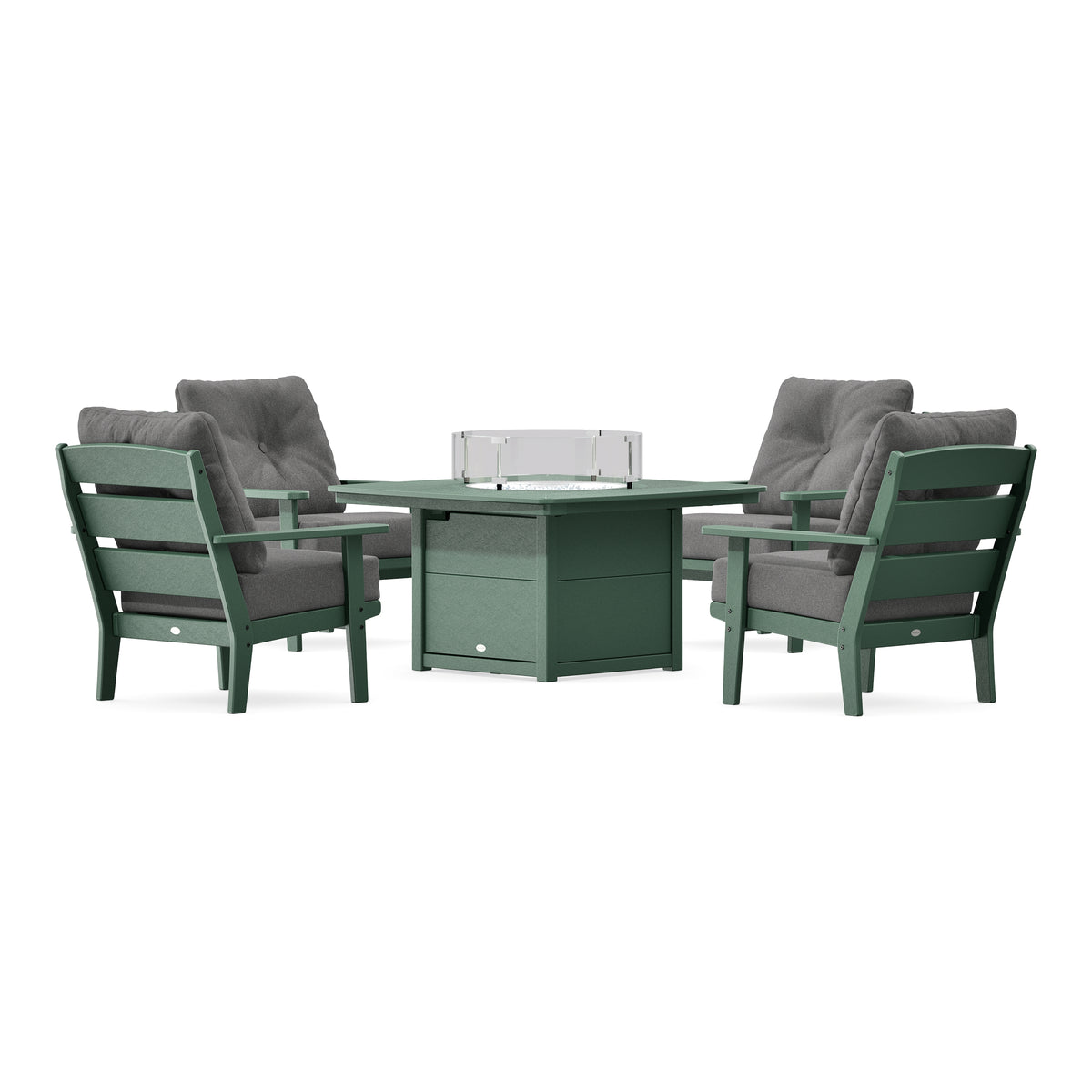 POLYWOOD Lakeside 5-Piece Deep Seating Set with Nautical Fire Pit Table in Green