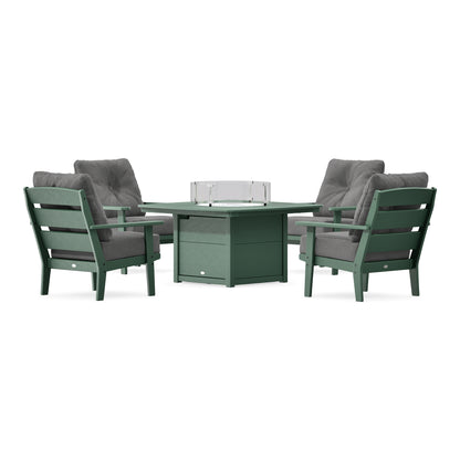 POLYWOOD Lakeside 5-Piece Deep Seating Set with Nautical Fire Pit Table in Green