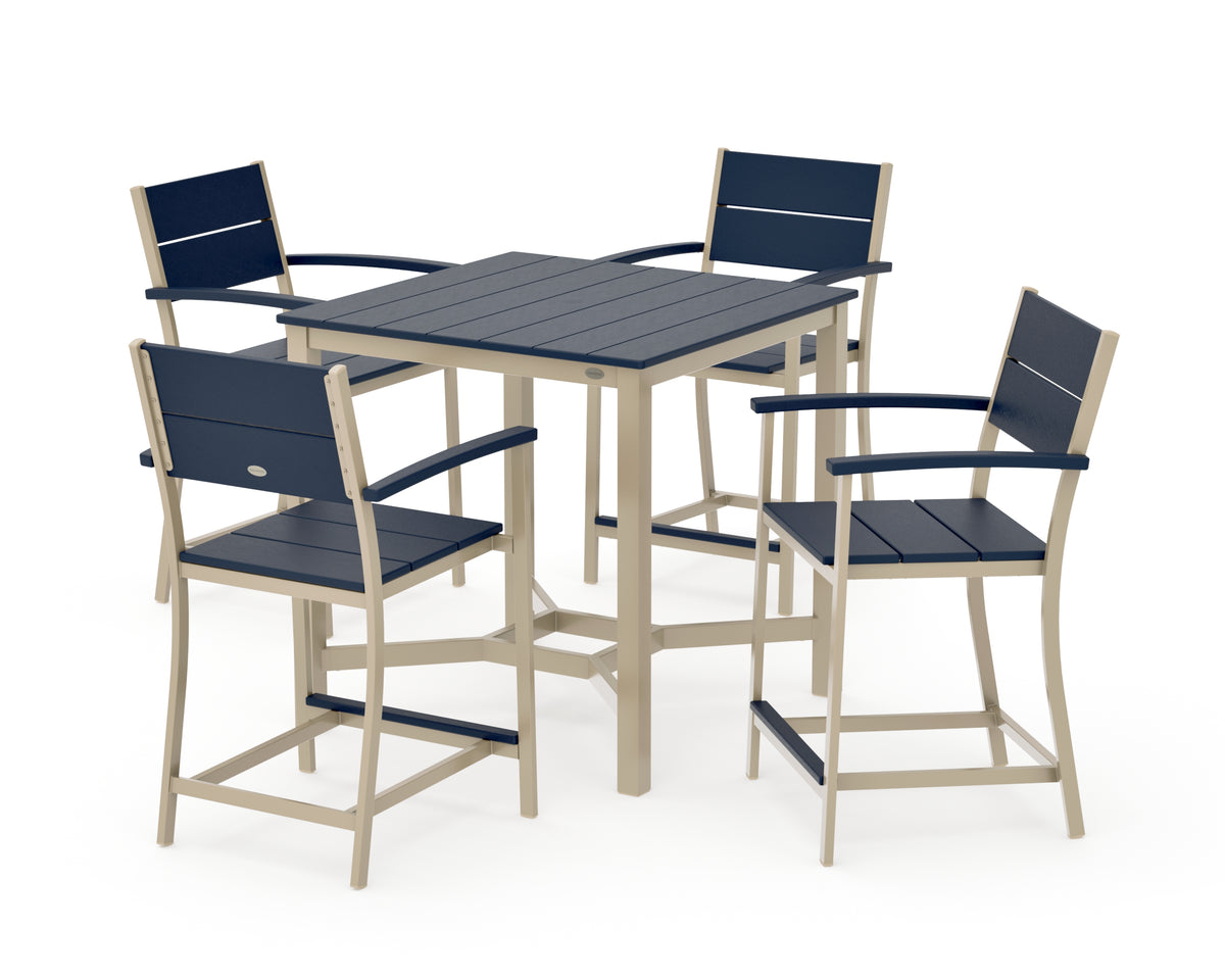 POLYWOOD Main Street 5-Piece Counter Set in Sand / Navy