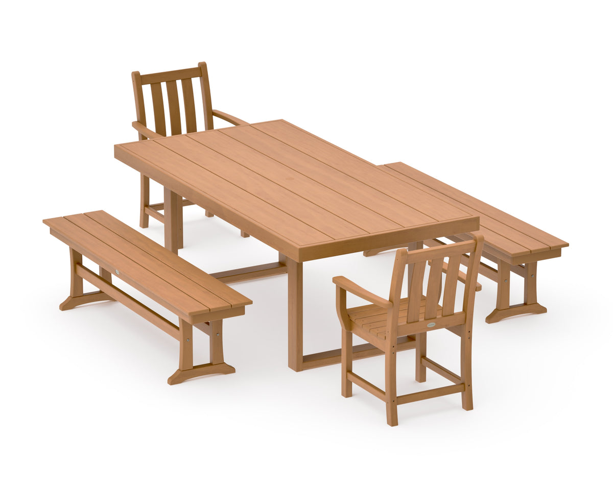 POLYWOOD Traditional Garden 5-Piece Dining Set with Benches - 39" x 78" Table in Natural