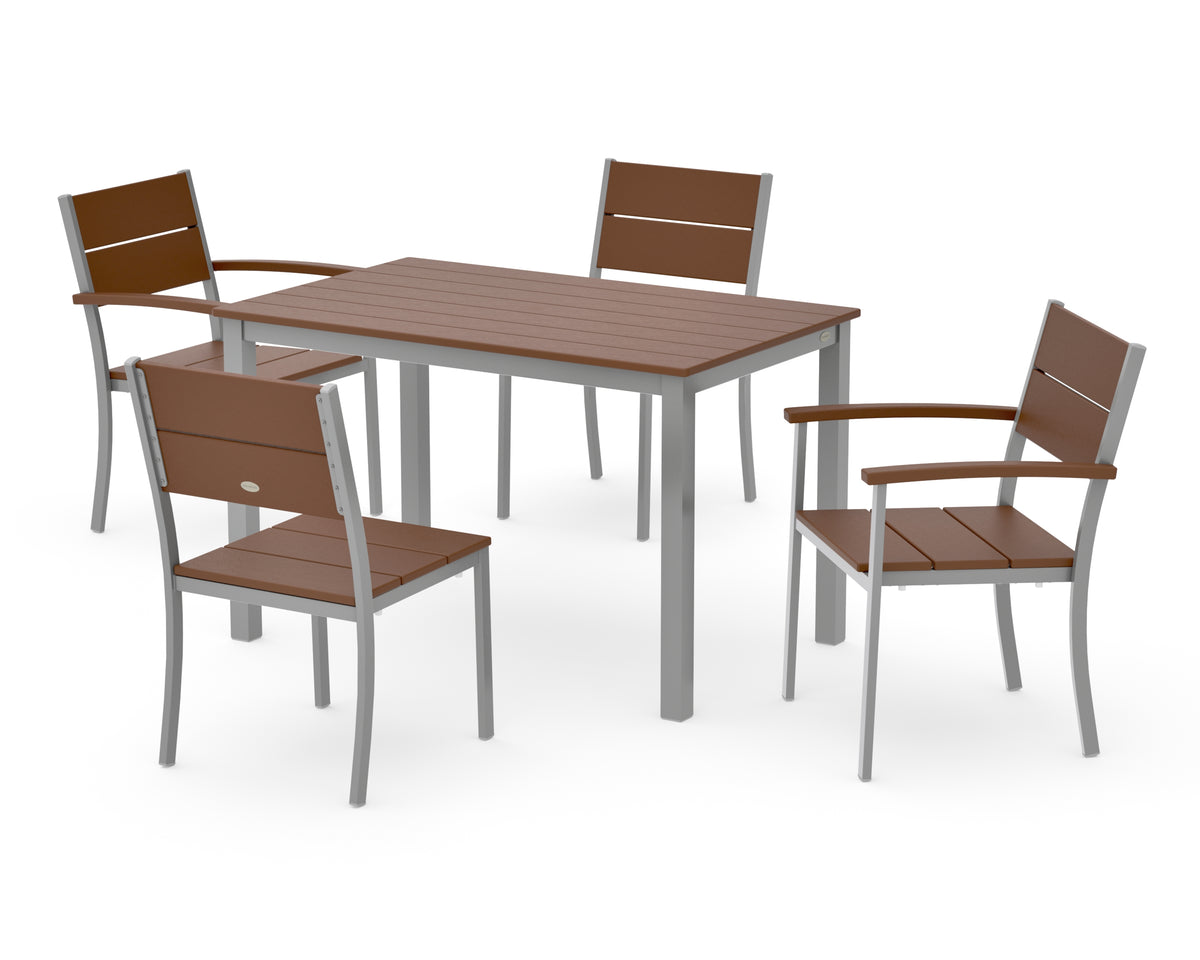 POLYWOOD Main Street 5-Piece Dining Set with Main Street 30 x 48 Dining Table in Silver / Teak