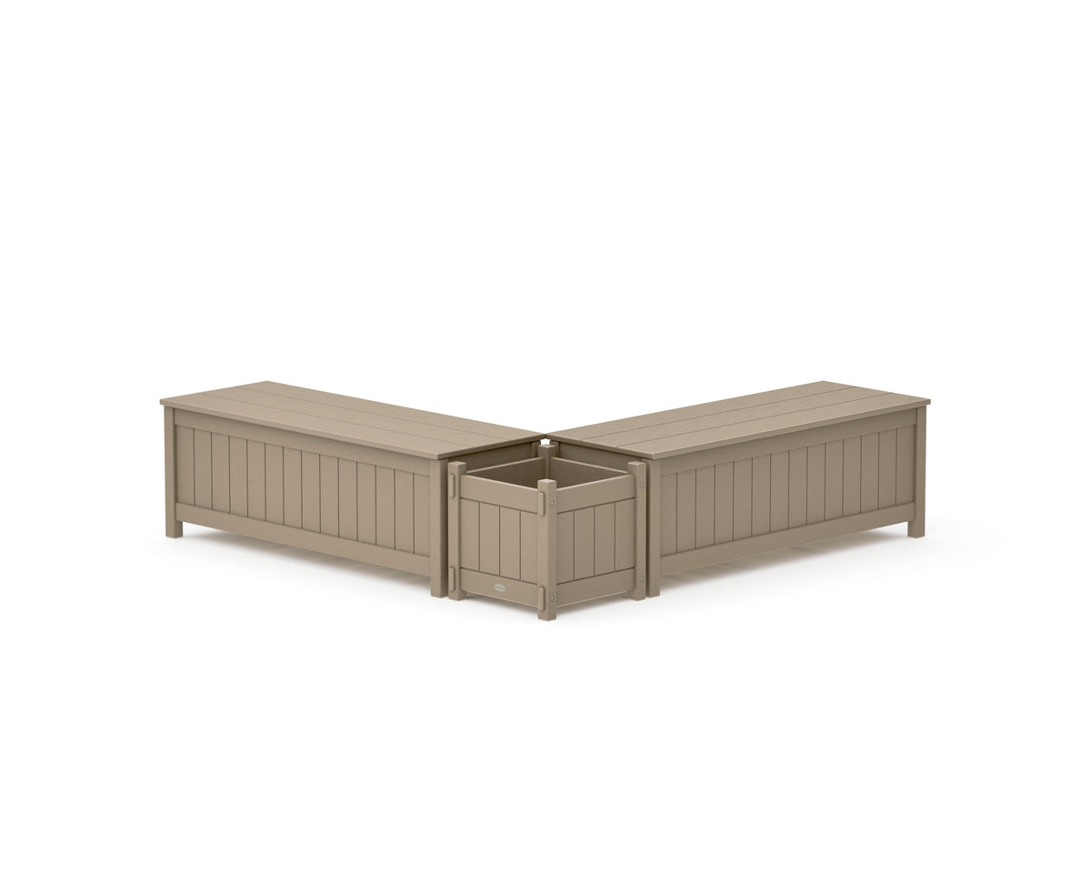 POLYWOOD 48" Vineyard L-Shaped Planter Storage Bench Set in Vintage Sahara