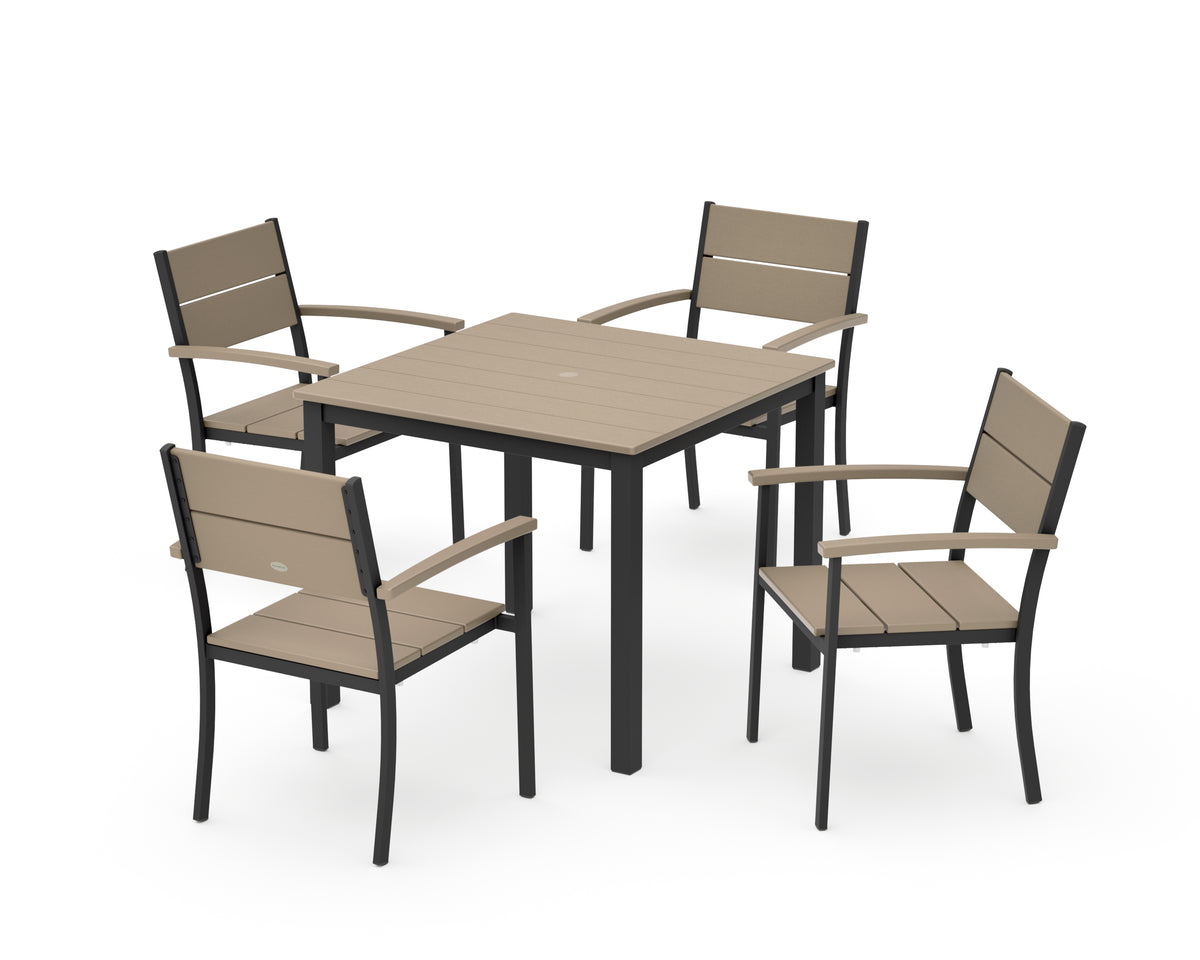POLYWOOD Main Street 5-Piece Dining Set with Main Street 36" x 36" Dining Table in Black / Vintage Sahara