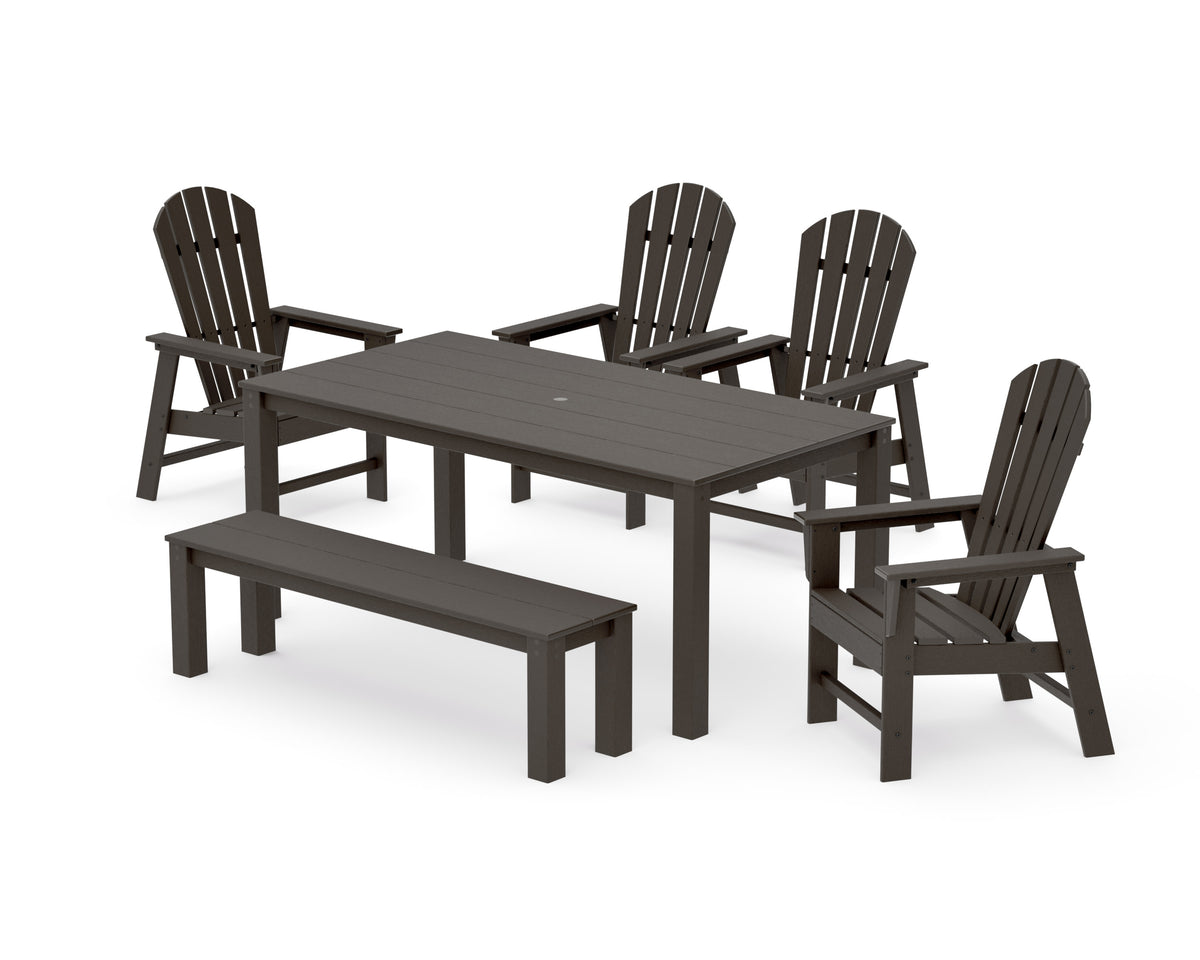 POLYWOOD South Beach 6-Piece Parsons Dining Set with Bench in Vintage Coffee