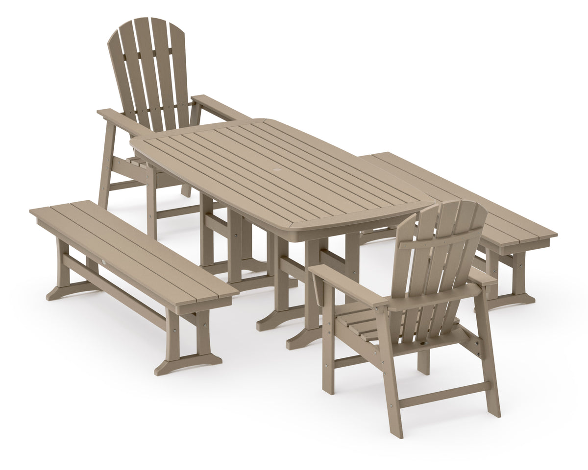 POLYWOOD South Beach 5-Piece Dining Set with Benches - 37" x 72" Table in Vintage Sahara