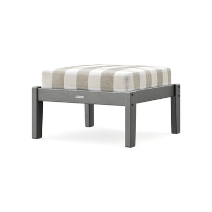 POLYWOOD Chinoiserie Deep Seating Ottoman in Slate Grey / Buffalo Plaid Dune Burlap