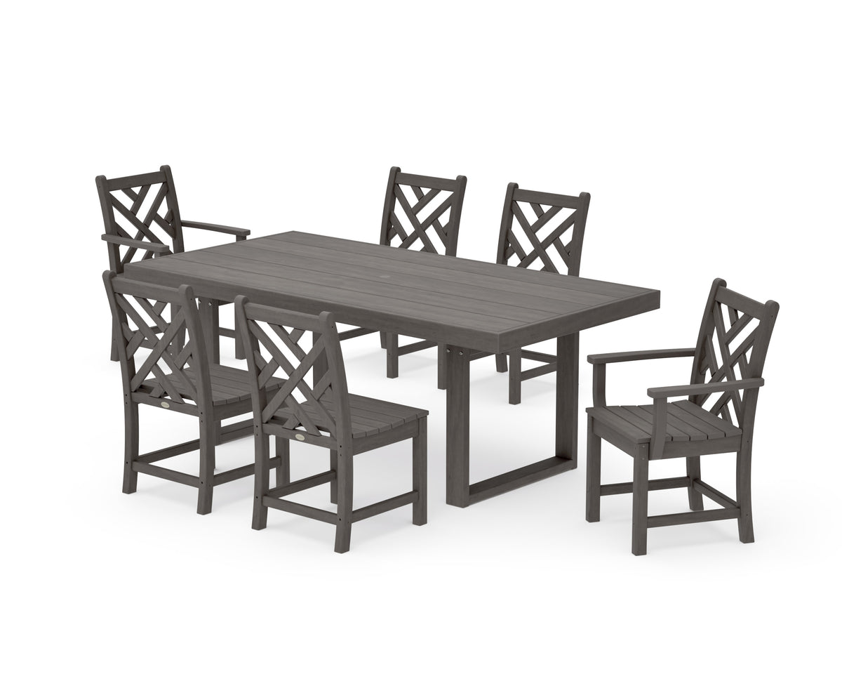 POLYWOOD Chippendale 7-Piece Dining Set - 39" x 78" Table in Driftwood