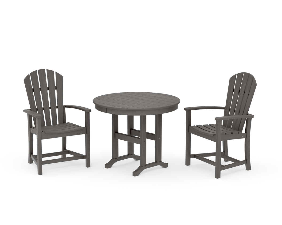 POLYWOOD Palm Coast 3-Piece Round Farmhouse Dining Set in Driftwood