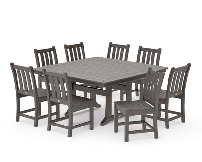 POLYWOOD Traditional Garden 9-Piece Nautical Trestle Dining Set in Driftwood
