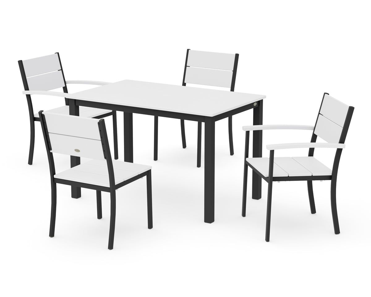 POLYWOOD Main Street 5-Piece Dining Set with Main Street 30 x 48 Dining Table in Black / White