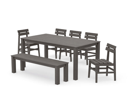 POLYWOOD Modern Studio Plaza Chair 7-Piece Parsons Dining Set with Bench in Driftwood