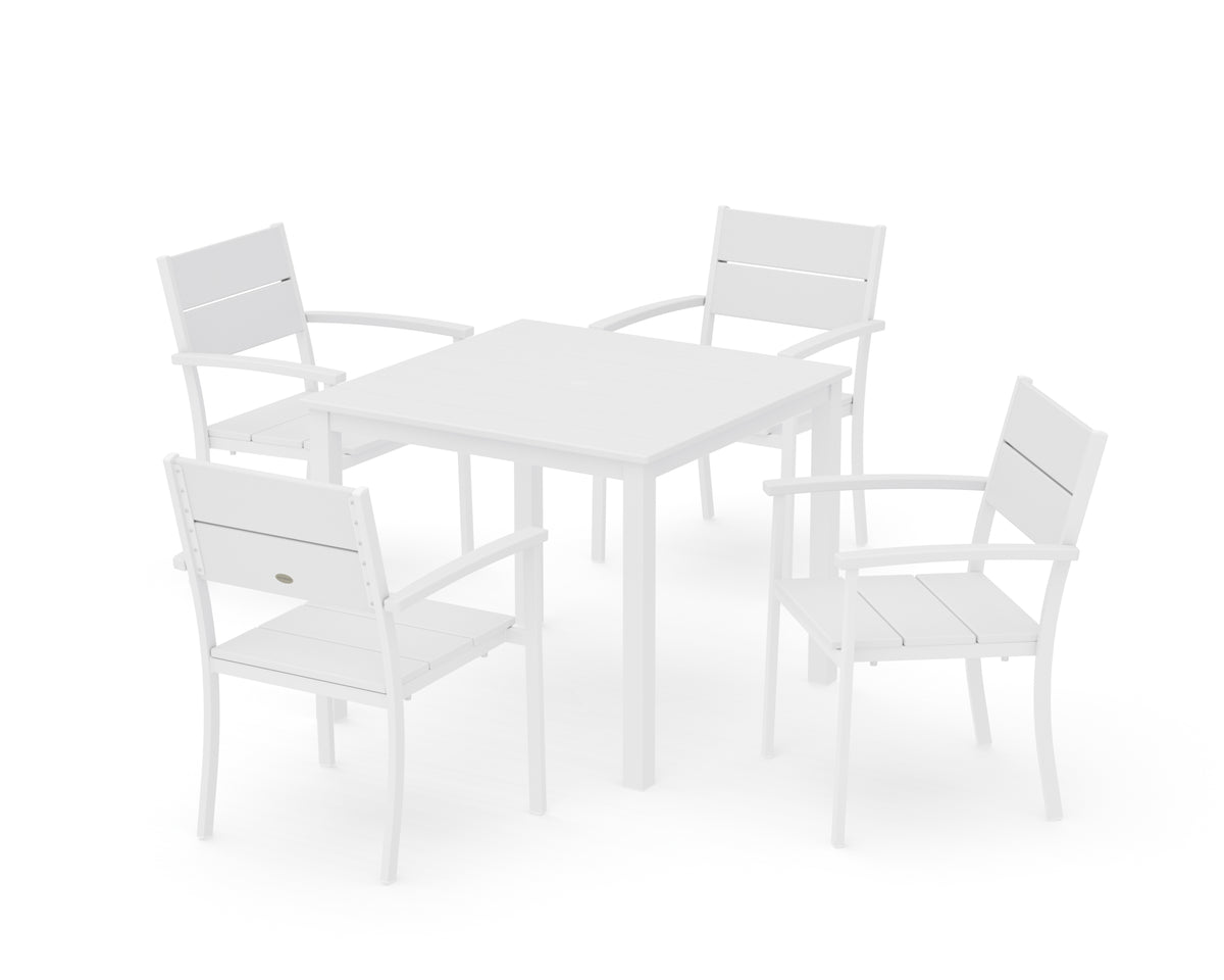 POLYWOOD Main Street 5-Piece Dining Set with Main Street 36" x 36" Dining Table in White / White