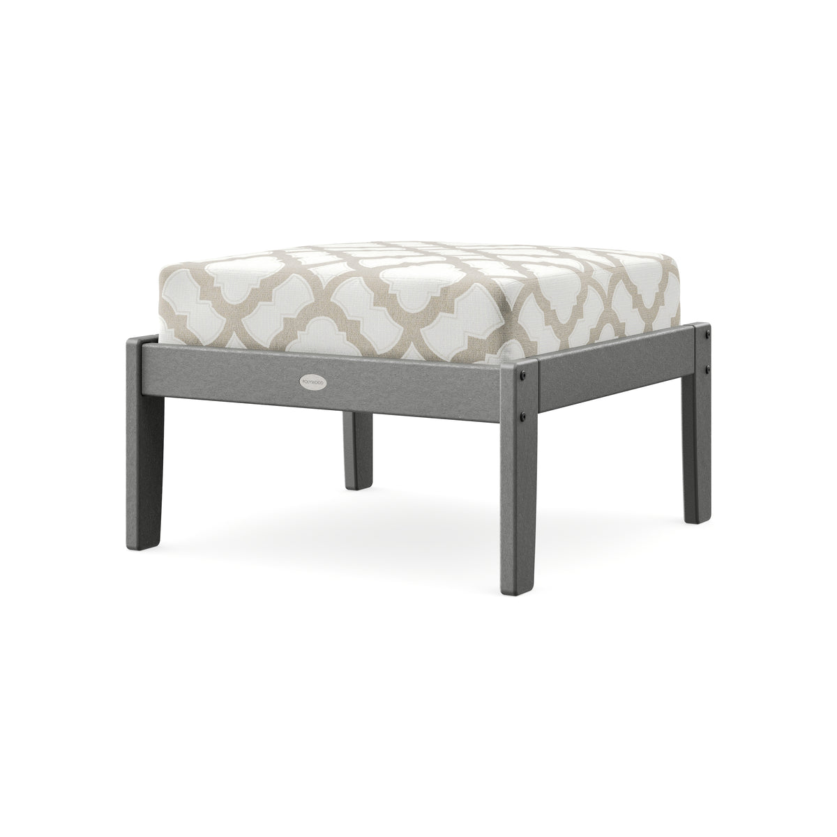 POLYWOOD Braxton Deep Seating Ottoman in Slate Grey / Trellis Dune Burlap
