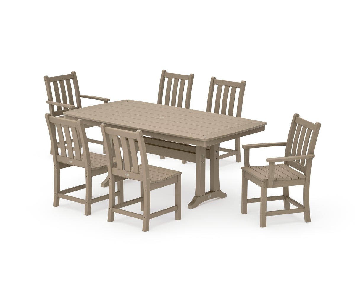 POLYWOOD Traditional Garden 7-Piece Dining Set with Trestle Legs in Vintage Sahara