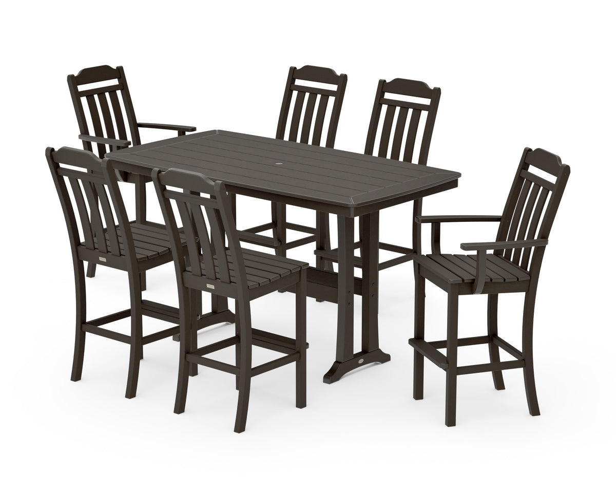POLYWOOD Cottage 7-Piece Bar Set with Trestle Legs in Vintage Coffee