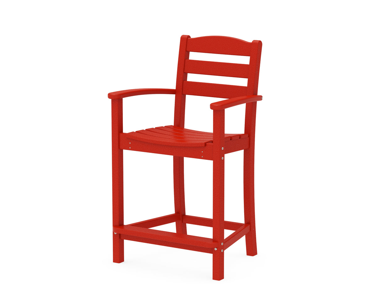 POLYWOOD La Casa Café Counter Arm Chair in Sunset Red