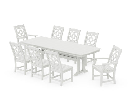 POLYWOOD Chinoiserie 9-Piece Dining Set with Trestle Legs in Vintage White