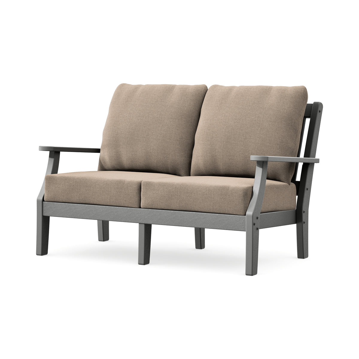 POLYWOOD Chinoiserie Deep Seating Loveseat in Slate Grey / Spiced Burlap