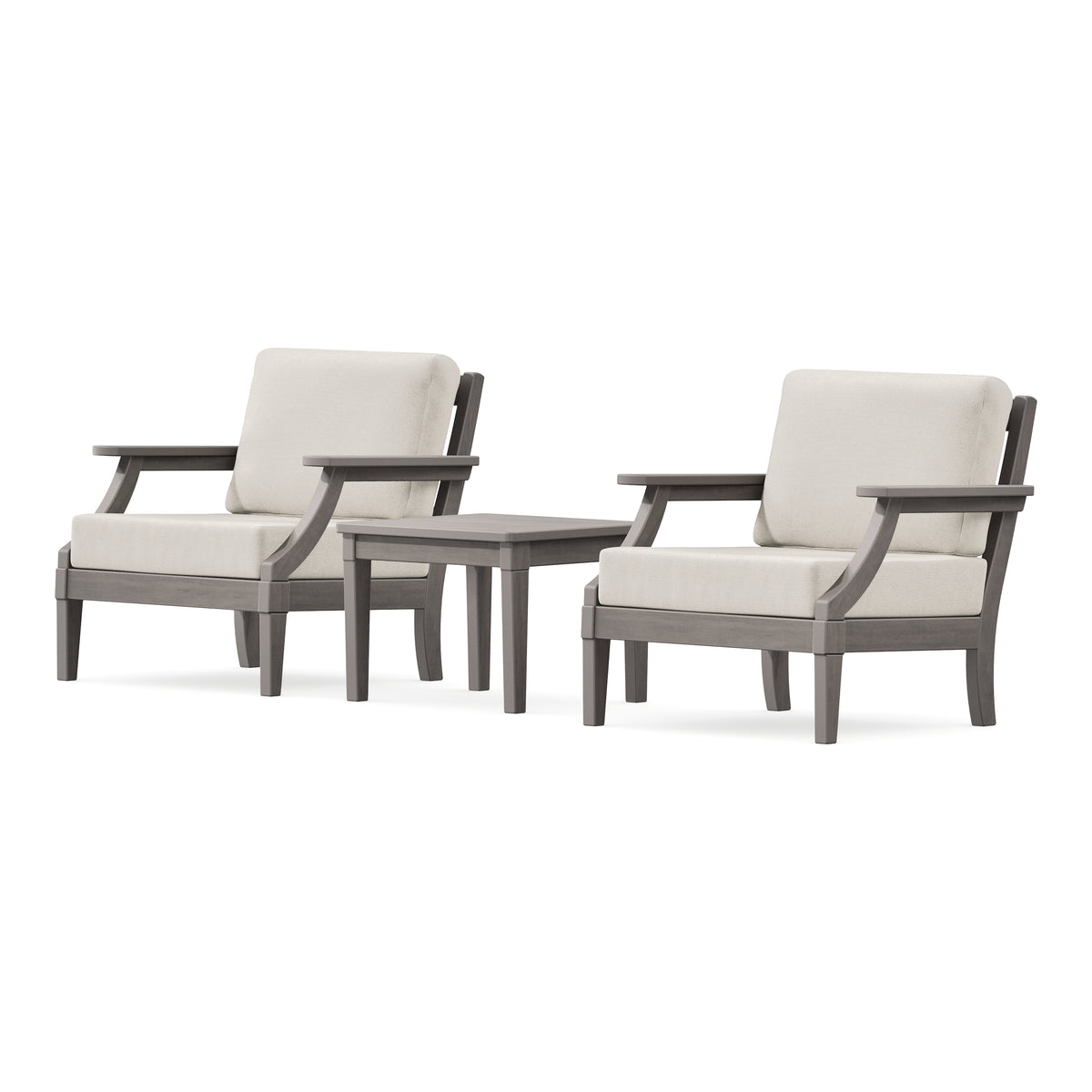 POLYWOOD PW Designer Series Estate 3-Piece Lounge Chair Set in Driftwood / Dune Burlap