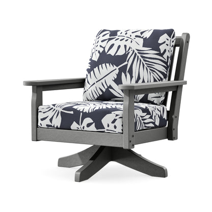 POLYWOOD Chippendale Deep Seating Swivel Chair in Slate Grey / Leaf Navy