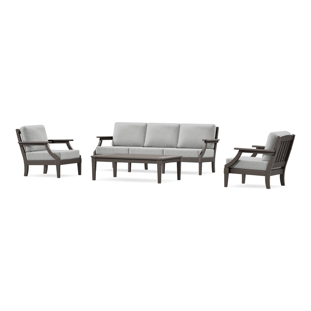 POLYWOOD PW Designer Series Estate 4-Piece Lounge Sofa Set in Vintage Coffee / Granite