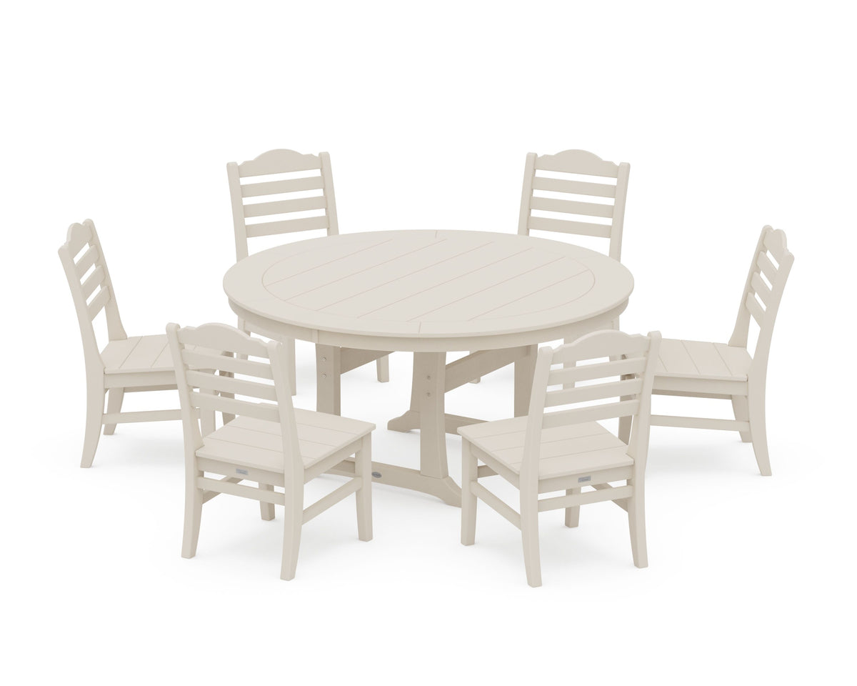 POLYWOOD Savannah 7-Piece Side Chair Round Dining Set in Sand