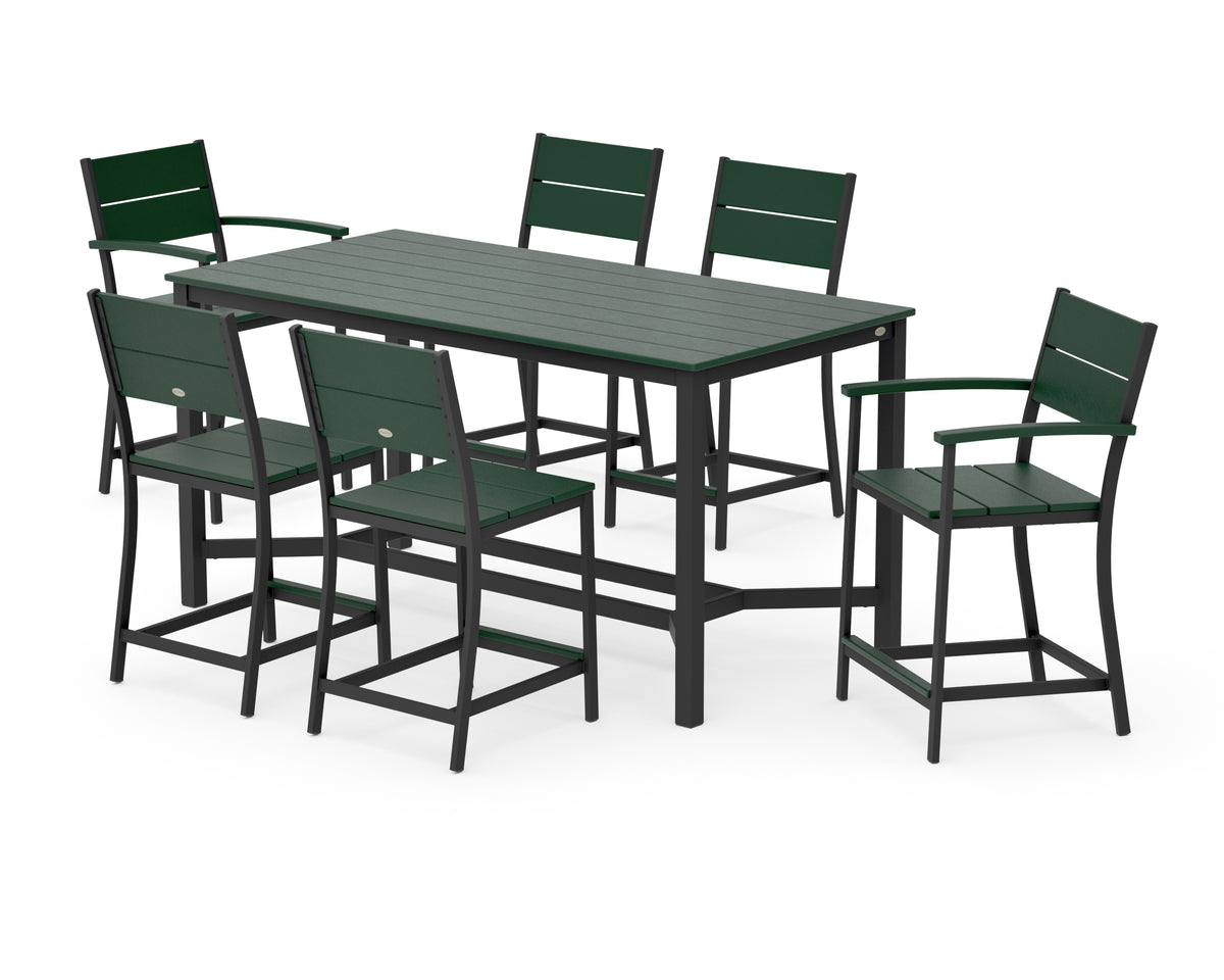 POLYWOOD Main Street 7-Piece Counter Set in Black / Green