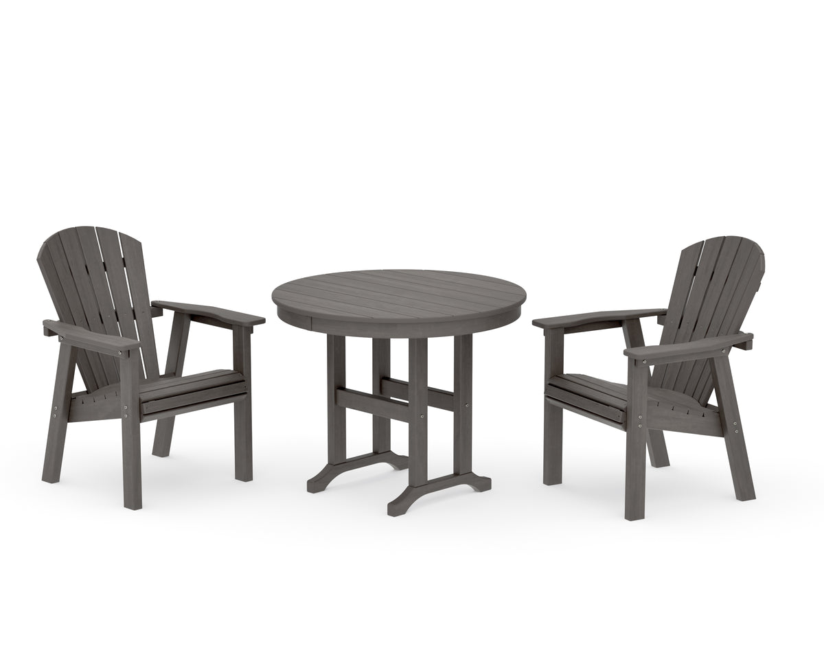 POLYWOOD Seashell 3-Piece Round Farmhouse Dining Set in Driftwood