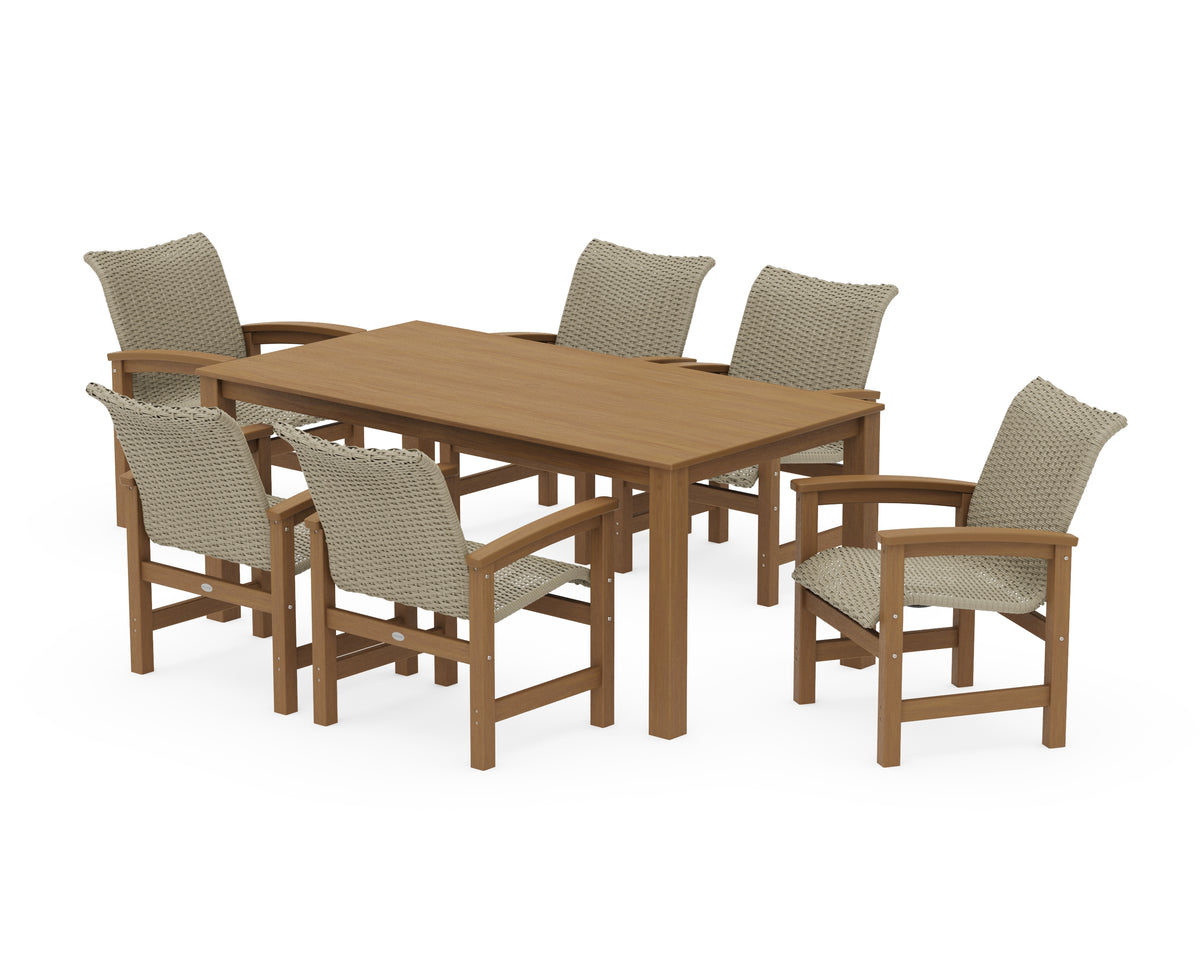 POLYWOOD Coastal Woven Arm Chair 7-Piece Parsons Dining Set in Natural / Dune Grass