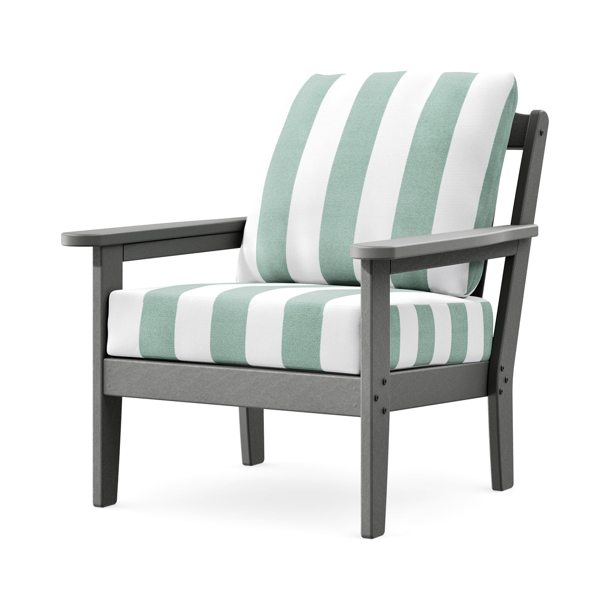 POLYWOOD Cottage Deep Seating Chair in Slate Grey / Cabana Stripe Glacier Spa