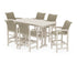 POLYWOOD Coastal Woven Arm Chair 7-Piece Bar Set with Trestle Legs in Sand / Dune Grass