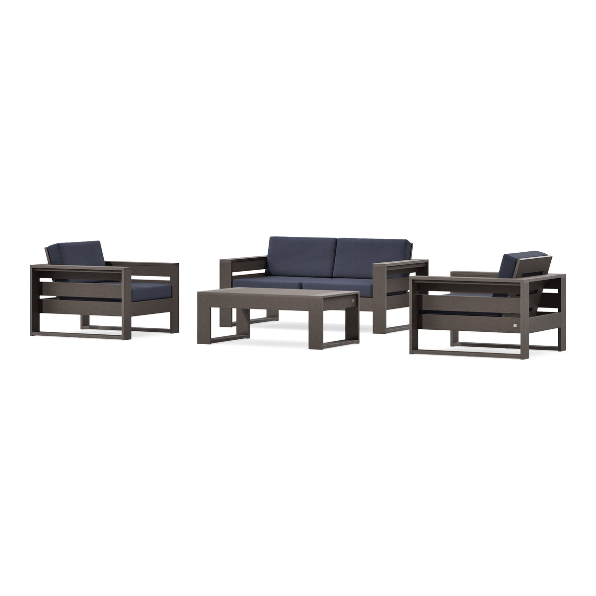 POLYWOOD PW Designer Series Latitude 4-Piece Lounge Loveseat Set in Vintage Coffee / Navy Linen