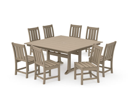 POLYWOOD Oxford Side Chair 9-Piece Square Farmhouse Dining Set with Trestle Legs in Vintage Sahara