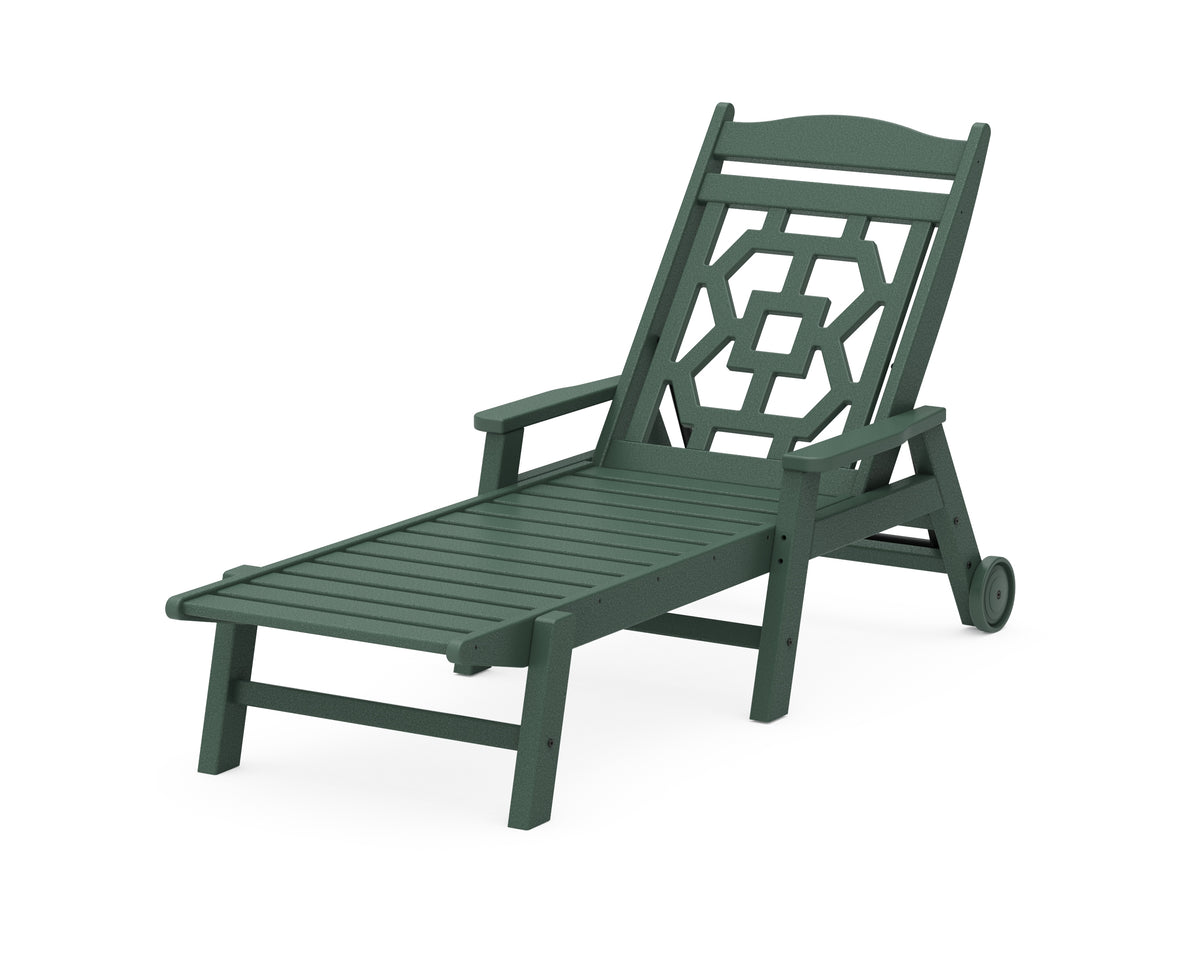 POLYWOOD Chinoiserie Chaise Lounge in Green