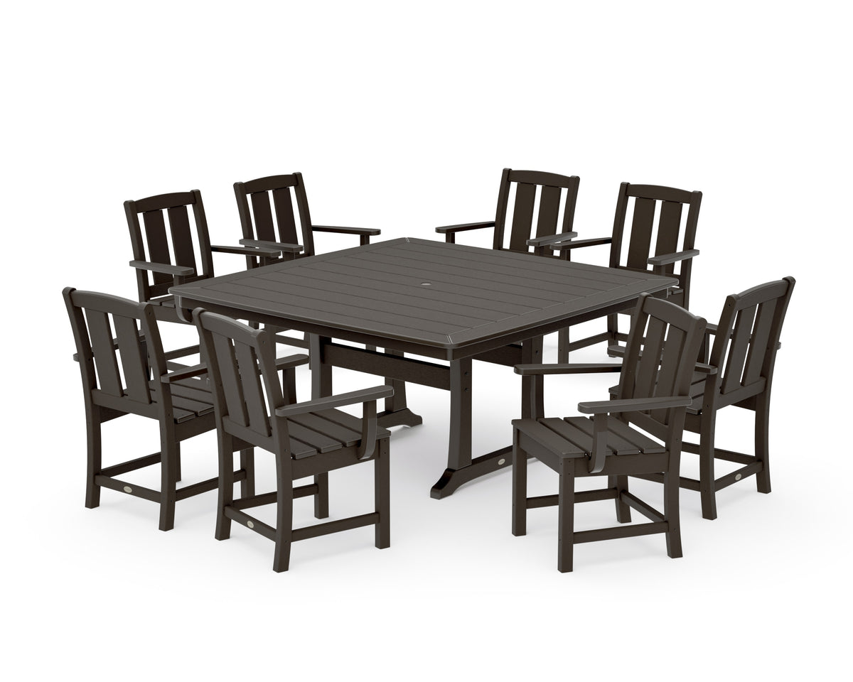 POLYWOOD Mission 9-Piece Square Dining Set with Trestle Legs in Vintage Coffee