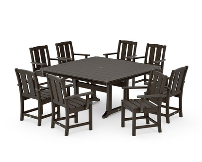 POLYWOOD Mission 9-Piece Square Dining Set with Trestle Legs in Vintage Coffee