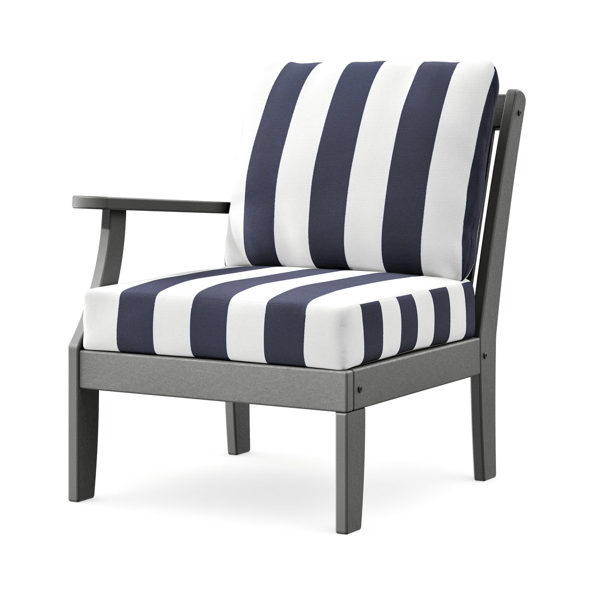 POLYWOOD Braxton Modular Left Arm Chair in Slate Grey / Cabana Stripe Navy