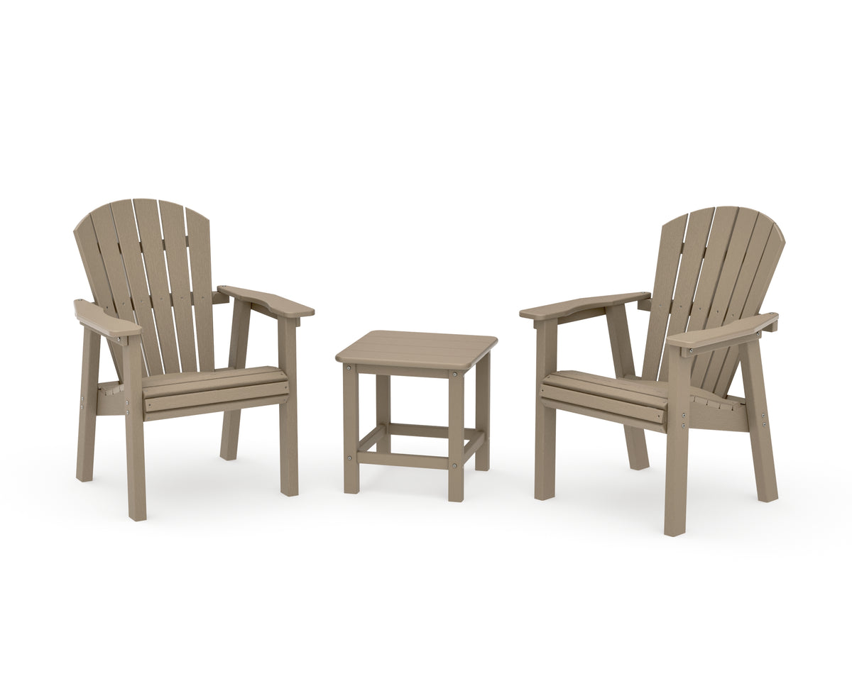 POLYWOOD Seashell 3-Piece Upright Adirondack Chair Set in Vintage Sahara