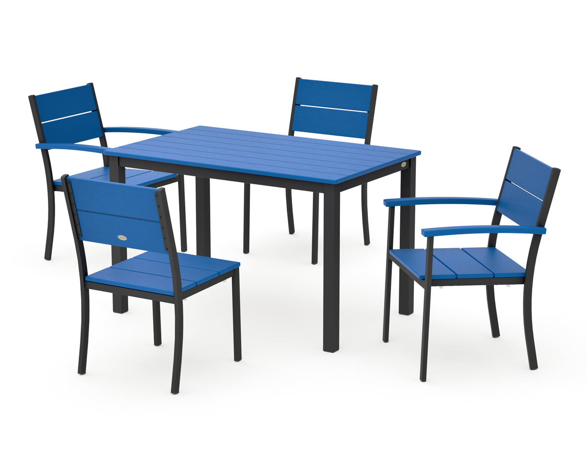 POLYWOOD Main Street 5-Piece Dining Set with Main Street 30 x 48 Dining Table in Black / Pacific Blue